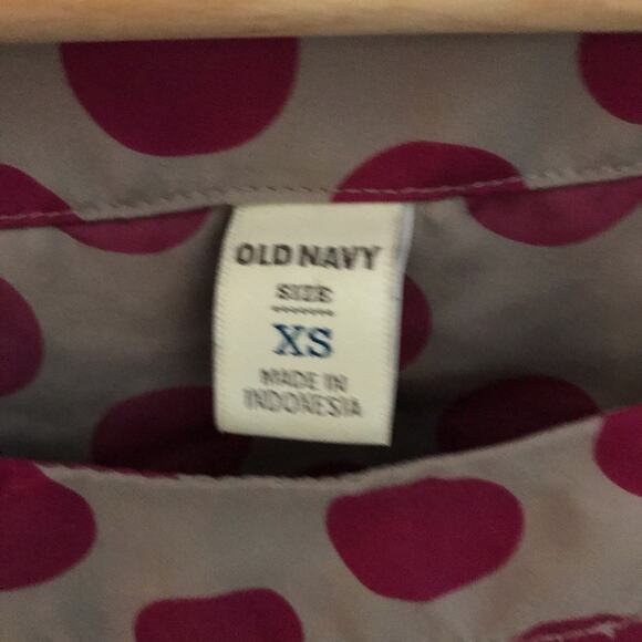 Old Navy Polka Dot 3/4 Sleeve Blouse XS Womens Tan Magenta - Picture 6 of 6